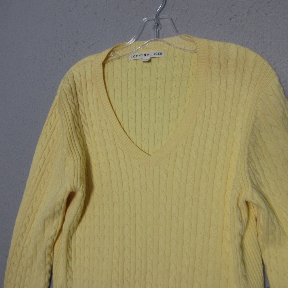Vintage 90s Tommy Hilfiger Sweater Women Butter Yellow Cable Knit Japan Tennis